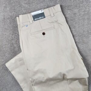 Eddie Bauer Flat Front Khaki Pant Mens size 36x33 Tall Cotton Blend Chino Pants